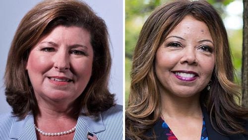 Former Republican U.S. Rep. Karen Handel, left, and Democratic U.S. Rep. Lucy McBath, now battling each other in a rematch from 2018, debated Tuesday.