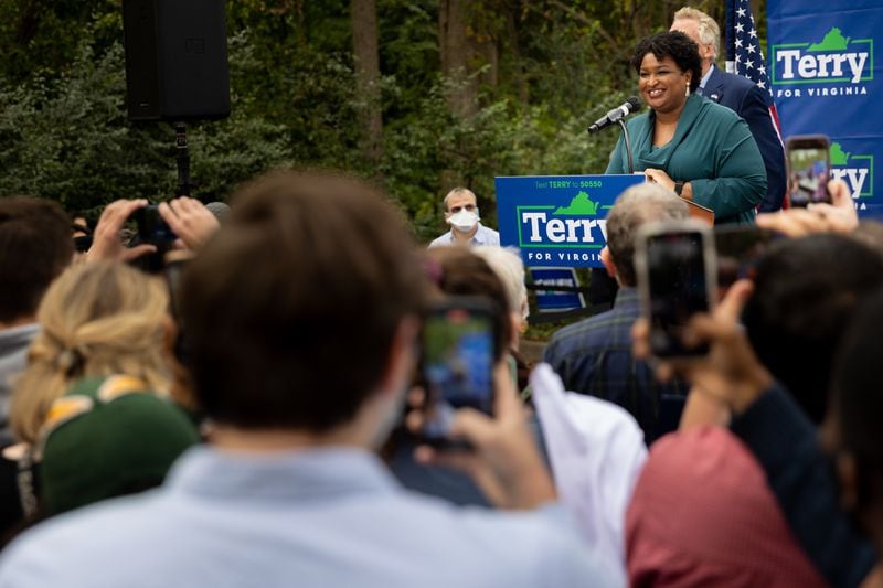 Stacey Abrams speaks during a rally with gubernatorial candidate, and former Virginia Governor, Terry McAullife (D-VA) during a rally for McAuliffe's gubernatorial campaign on October 17th, 2021 in Fairfax, Virginia. 