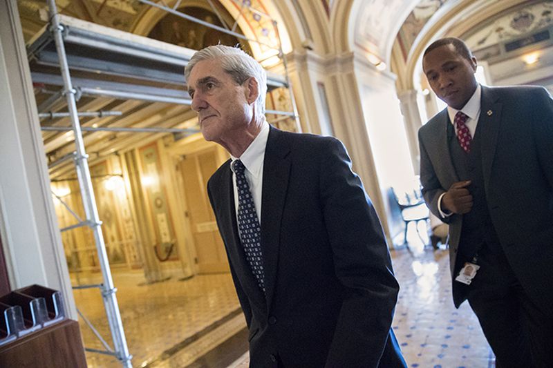 In this June 21, 2017 file photo, special counsel Robert Mueller departs after a closed-door meeting with members of the Senate Judiciary Committee about Russian meddling in the election and possible connection to the Trump campaign, on Capitol Hill in Washington. In populist tones, President Donald Trump is trying to turn the investigation into his campaign's ties to Russia into a rallying cry, labeling it as an existential threat to the loyal base that fueled his surprise 2016 election triumph.