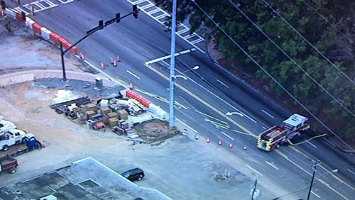 Part of Roswell Road between Hammond Road and Carpenter Drive was closed until Friday morning due to a gas leak. (Credit: Channel 2 Action News)
