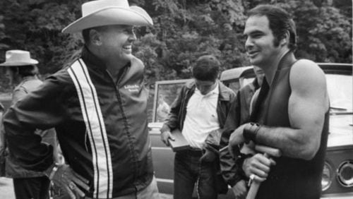 James Dickey (left) wrote "Deliverance" the novel, and movie starring a young Burt Reynolds (right).