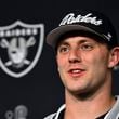 Las Vegas Raiders first-round draft pick Brock Bowers speaks at an NFL football news conference Friday, April 26, 2024, in Henderson, Nev. (AP Photo/David Becker)