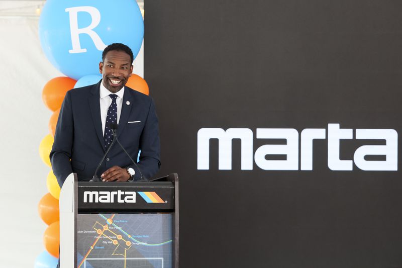 Atlanta Mayor Andre Dickens during a June 2023 press conference with MARTA.