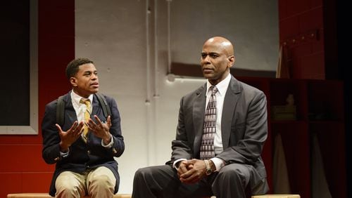 Jeremy Pope and Charles E. Wallace in the Alliance Theatre production of Tarell Alvin McCraney’s “Choir Boy.” (Photo by Greg Mooney.)