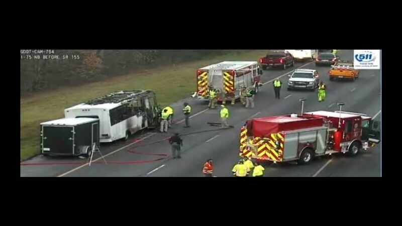 A person in a disabled car was killed when a bus struck the car on I-75 in Henry County. (Credit: Georgia Department of Transportation)