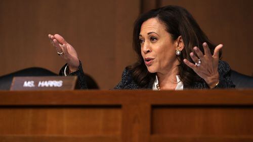 WASHINGTON, DC - JUNE 08:  Sen. Kamala Harris (D-CA) questions former FBI Director James Comey during a hearing of the Senate Intelligence Committee in the Hart Senate Office Building on Capitol Hill June 8, 2017 in Washington, DC. Comey said that President Donald Trump pressured him to drop the FBI's investigation into former National Security Advisor Michael Flynn and demanded Comey's loyalty during the one-on-one meetings he had with president.  (Photo by Chip Somodevilla/Getty Images)