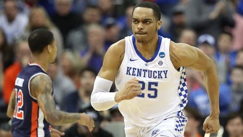 PJ Washington of the Kentucky Wildcats reacts against the Auburn Tigers during the 2019 NCAA Basketball Tournament Midwest Regional at Sprint Center on March 31, 2019 in Kansas City, Missouri. (Photo by Christian Petersen/Getty Images)