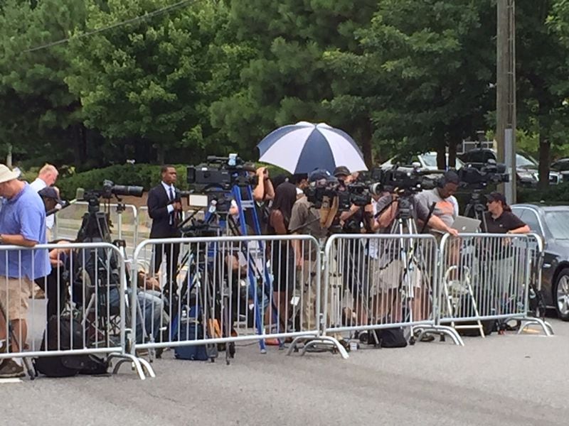 The media rabble covering the Bobbi Kristina funeral. CREDIT: Rodney Ho/rho@ajc.com