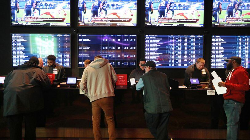 Bettors at the sportsbook at SugarHouse Casino in Philadelphia on launch day, December 13, 2018. (David Swanson/Philadelphia Inquirer/TNS)