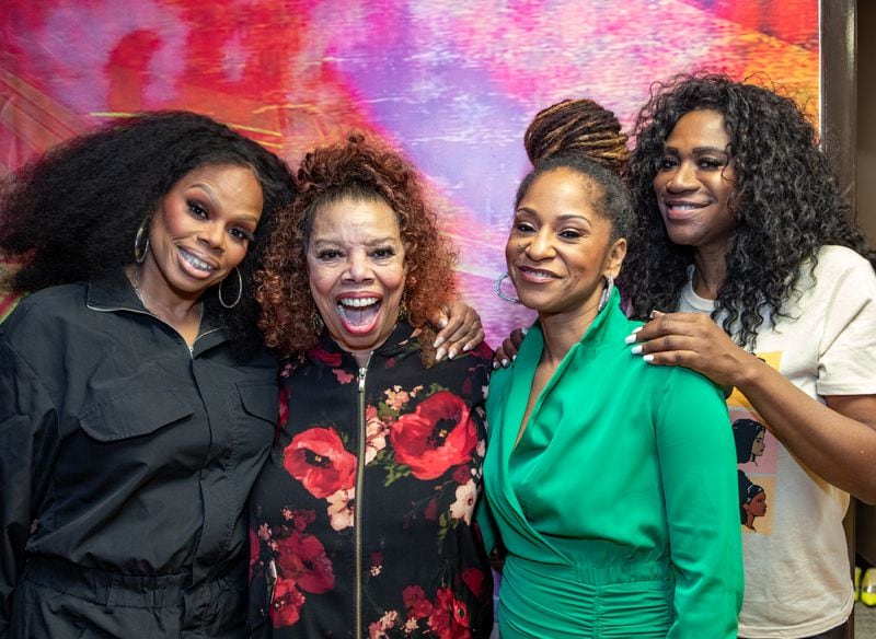 Keisha Jackson, from left, Millie Jackson, R&B singer and songwriter, Yamma Brown, daughter of James Brown and Heather Hayes, daughter of Issac Hayes are at Encore Film and Music Studio recording on Sunday, Feb 4, 2024.  (Jenni Girtman for The Atlanta Journal-Constitution)