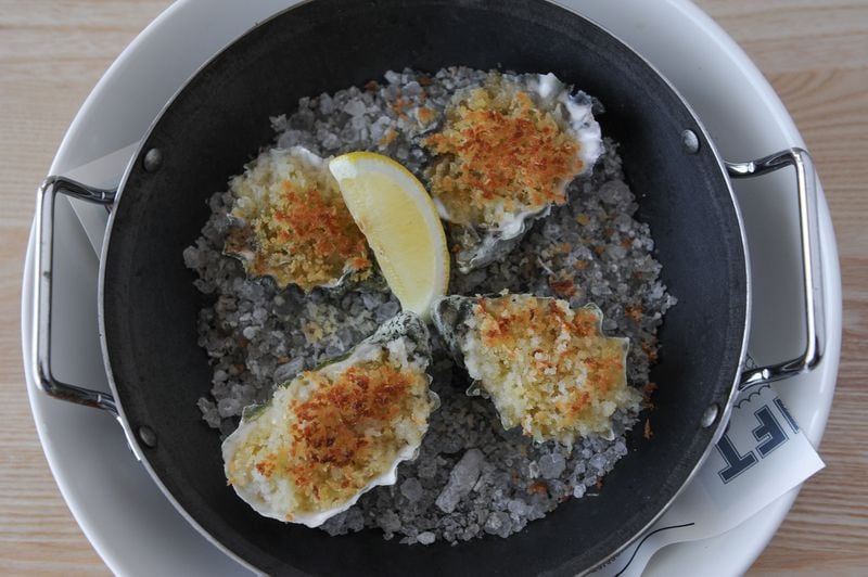Wood Roasted Oysters- with anchovy garlic butter, breadcrumbs, parmesan and lemon. (Beckystein.com)