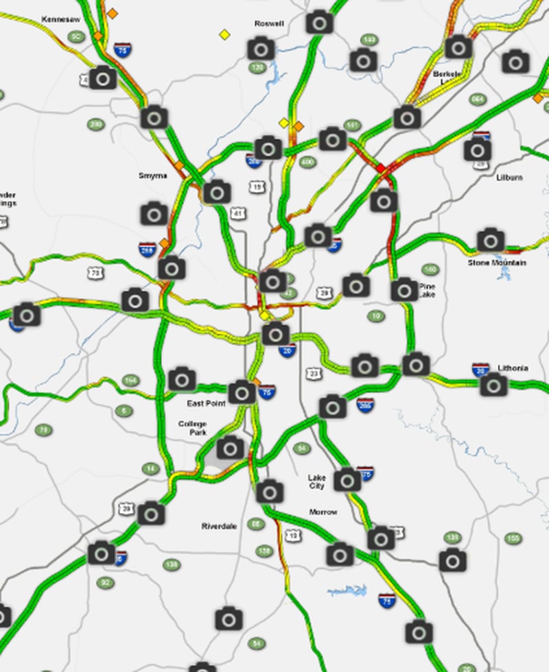 Given that it's 5 p.m. on a Monday, the WSB 24-hour Traffic Center is still showing a lot of green.