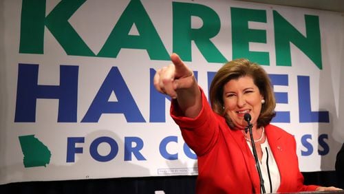 Republican Karen Handel was victorious Tuesday night in her contest with Democrat Jon Ossoff to represent Georgia’s 6th Congressional District in the U.S. House. Curtis Compton/ccompton@ajc.com