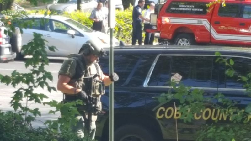 Cobb County police are on the scene of a bank robbery. (Credit: Patrick Lawrence / Twitter)