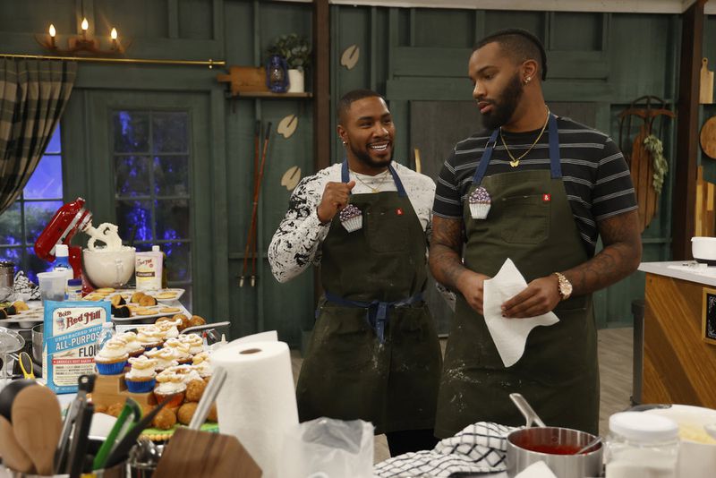 BAKING IT -- "Signature Bakes" Episode 205 -- Pictured: (l-r) Corey Holland, Keith Holland -- (Photo by: Jordin Althaus/PEACOCK)