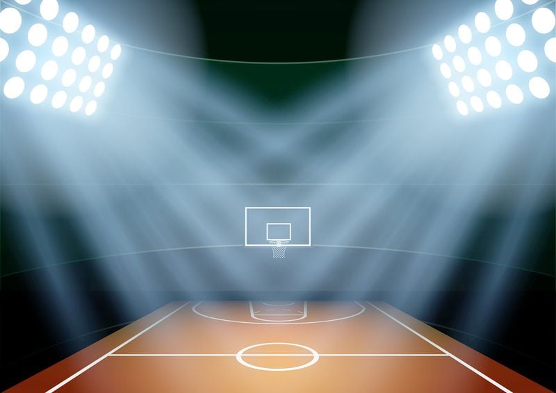 Background for posters night basketball stadium in the spotlight