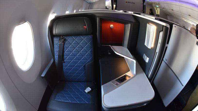 Interior of Airbus A350's Delta One suite during a media event at Hartsfield-Jackson. HYOSUB SHIN / HSHIN@AJC.COM