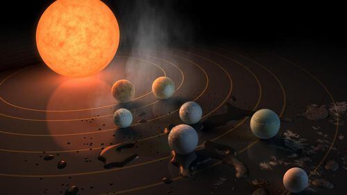 At least one of the seven rocky planets orbiting Trappist-1 better have a beach and a margarita machine, non-experts said. (Image from NASA)
