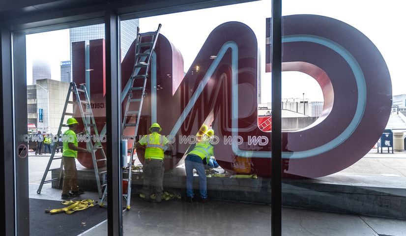 The CNN sign in front of the CNN Center along Centennial Olympic Park Drive in downtown Atlanta was dismantled and moved to Turner Broadcasting on Monday, March, 4, 2024.  (John Spink / John.Spink@ajc.com)


