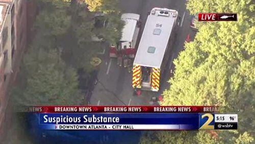 Investigators were working to identify a substance found at Atlanta City Hall.
