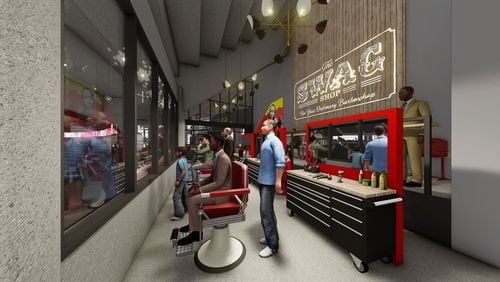 The computer's idea of what the new four-chair barbershop at Philips Arena will look like. (Hawks Photo)