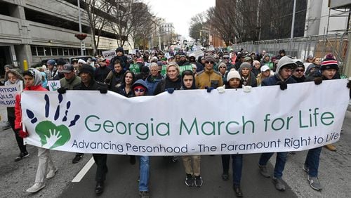 Hundreds participated in the anti-abortion Georgia March for Life on Wednesday, marking the anniversary of the U.S. Supreme Court’s Roe v. Wade decision that legalized abortion. (Hyosub Shin / Hyosub.Shin@ajc.com)