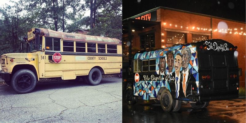 The Dignity Bus before and after its new paint job.