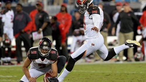 Tampa Bay Buccaneers kicker Roberto Aguayo converts the game-winning field goal in the fourth quarter against the Carolina Panthers at Bank of America Stadium in Charlotte, N.C., on October 10, 2016. The Bucs parted ways with Aguayo on Saturday, Aug. 12, 2017, letting the second-round draft pick go after just one season on the job. (Jeff Siner/Charlotte Observer/TNS)