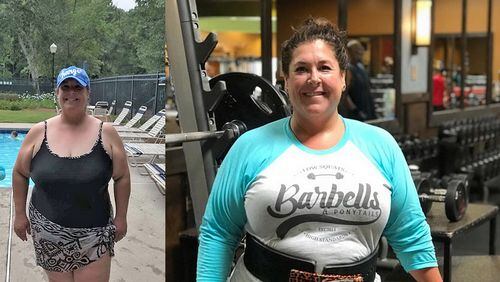 In the photo on the left, taken in 2017, Gina Malik weighed 277 pounds. In the photo on the right, taken in June, she weighed 240 pounds. (Photos contributed by Gina Malik.)