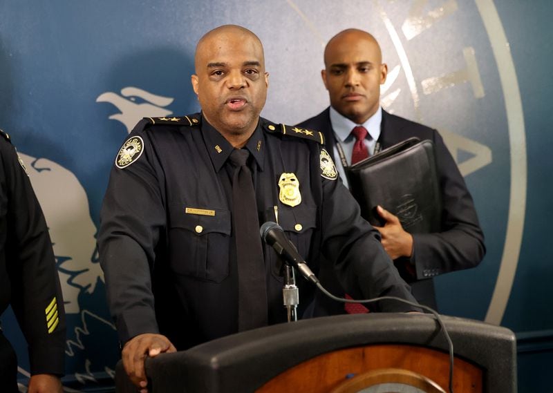 Atlanta police Deputy Chief Charles Hampton Jr. shared statistics about the department's clearance rate on homicide cases at a news conference Thursday announcing an arrest.