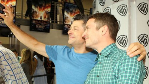 Andy Serkis and Elijah Wood of 'The Hobbit: The Battle of the Five Armies' attend Comic-Con International 2014 on July 26, 2014 in San Diego, California.