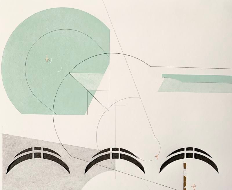 Krista Clark’s architecturally influenced mixed-media works refer to the geometry of basketball courts.