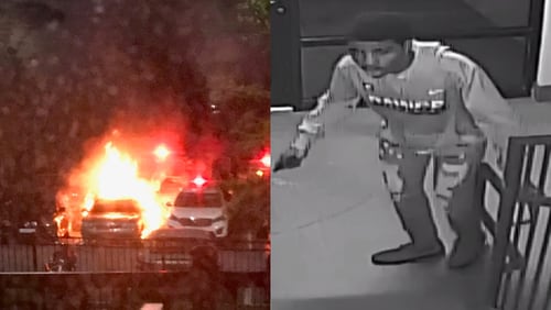 Gwinnett County authorities are searching for this man they believe started a car fire.