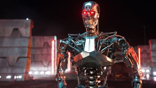 This photo, provided by Paramount Pictures, shows Series T-800 Robot in “Terminator Genisys,” from Paramount Pictures and Skydance Productions.