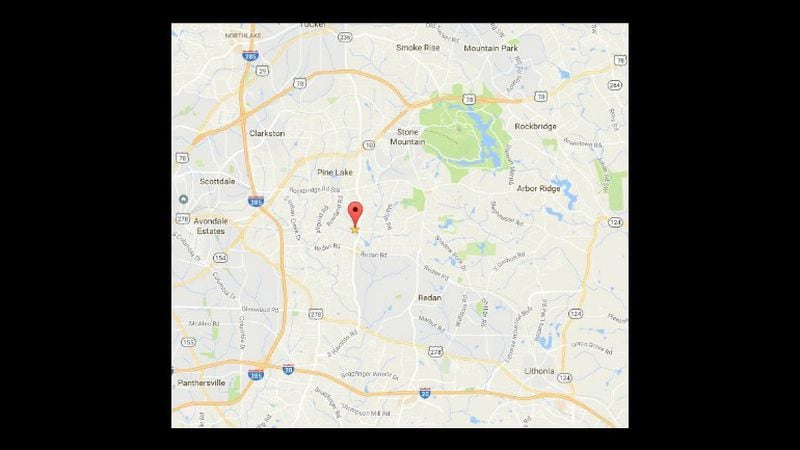 Hairston Park is located off South Hairston Road in central DeKalb County, southwest of Stone Mountain. Credit: @2017 Google