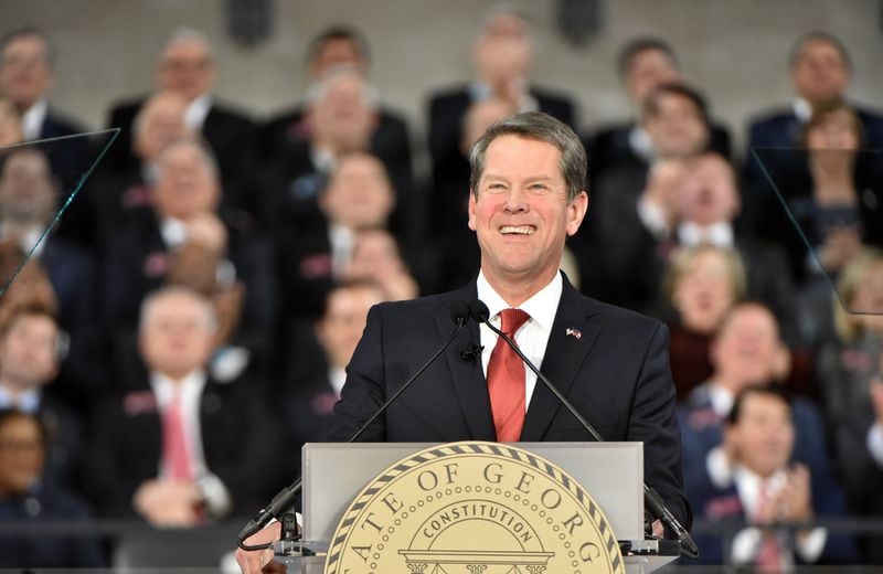 Georgia’s 83rd governor, Brian Kemp, speaks after taking the oath of office during the swearing-in ceremony at McCamish Pavilion on the campus of Georgia Tech on Monday, Jan. 14, 2019. 