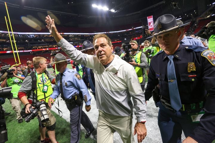 during the second half of the SEC Championship football game at the Mercedes-Benz Stadium in Atlanta, on Saturday, December 2, 2023. Alabama defeated Georgia 27-24 to end the Bulldogs’ 29-game winning streak. (Jason Getz / Jason.Getz@ajc.com)