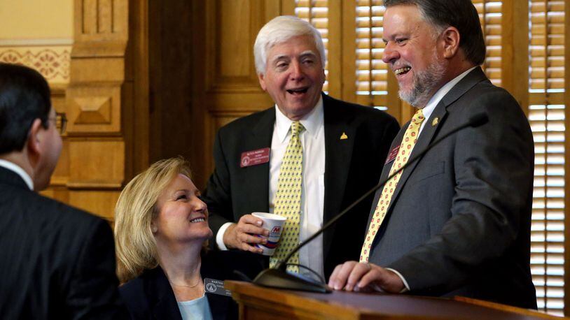 State Rep. Terry England, right, is chairman of the Georgia House Appropriations Committee, which will begin work Tuesday on Gov. Brian Kemp's $30.2 billion budget proposal. (PHOTO by BOB ANDRES / BANDRES@AJC.COM)