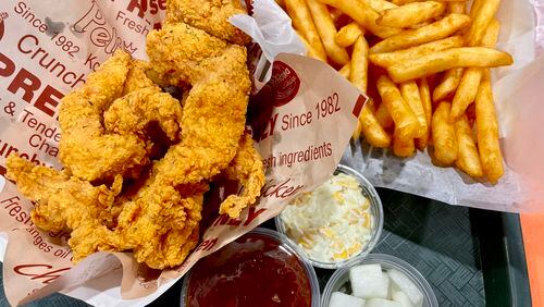 You can get a boneless version of crispy spicy fried chicken at Pelicana Chicken in H Mart. Angela Hansberger for The Atlanta Journal-Constitution