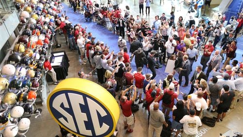 The scene at SEC Media Days at the College Football Hall of Fame in Atlanta on July 18, 2018.