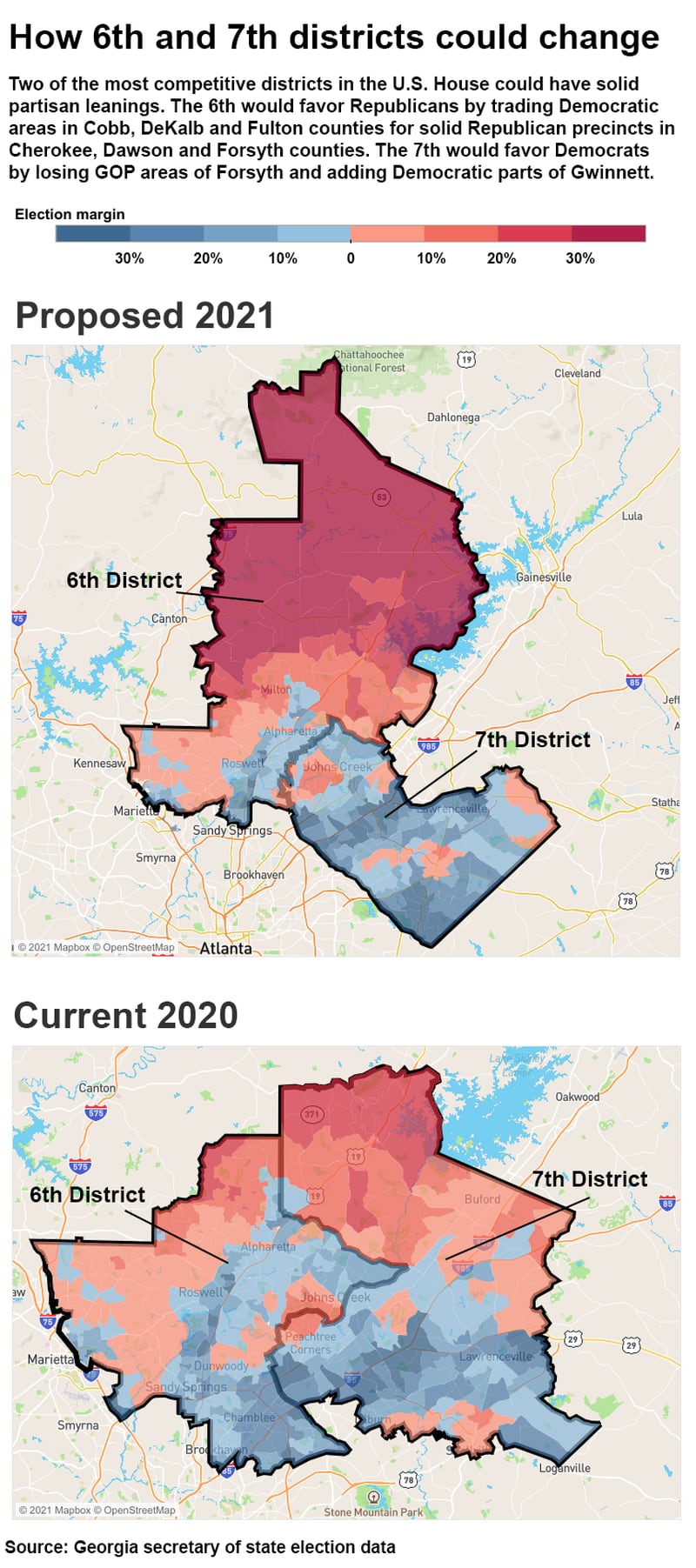The 6th and 7th Congressional Districts could see significant changes according to a Republican proposal.