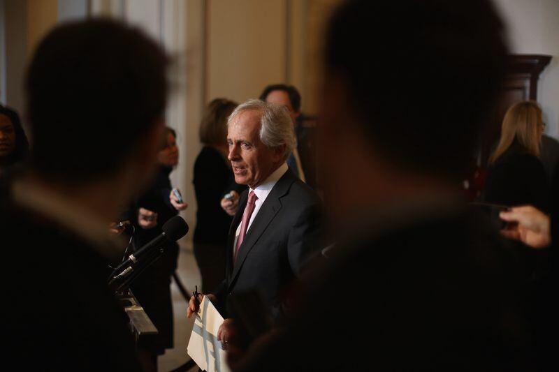  WASHINGTON, DC - FEBRUARY 04: Sen. Bob Corker (R-TN) talks to reporters after attending a Senate bipartisan lunch in the Russell Senate Office Building on Capitol Hill February 4, 2015 in Washington, DC. Senators from both parties said they did not talk about current legislation during the lunch and said they plan to continue the bipartisan lunch once every month. (Photo by Chip Somodevilla/Getty Images)