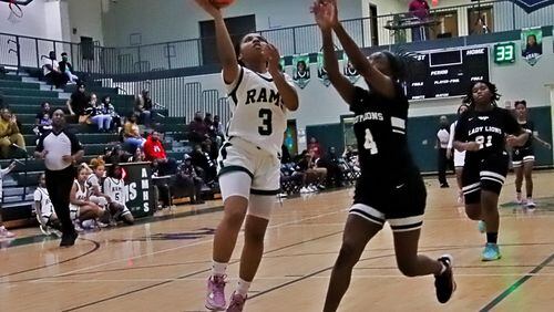Arabia Mountain's Jayla Thomas scored on a fastbreak in a game against King. The Rams won the Region 4 regular-season championship and enter the 2023 postseason with high expectations.