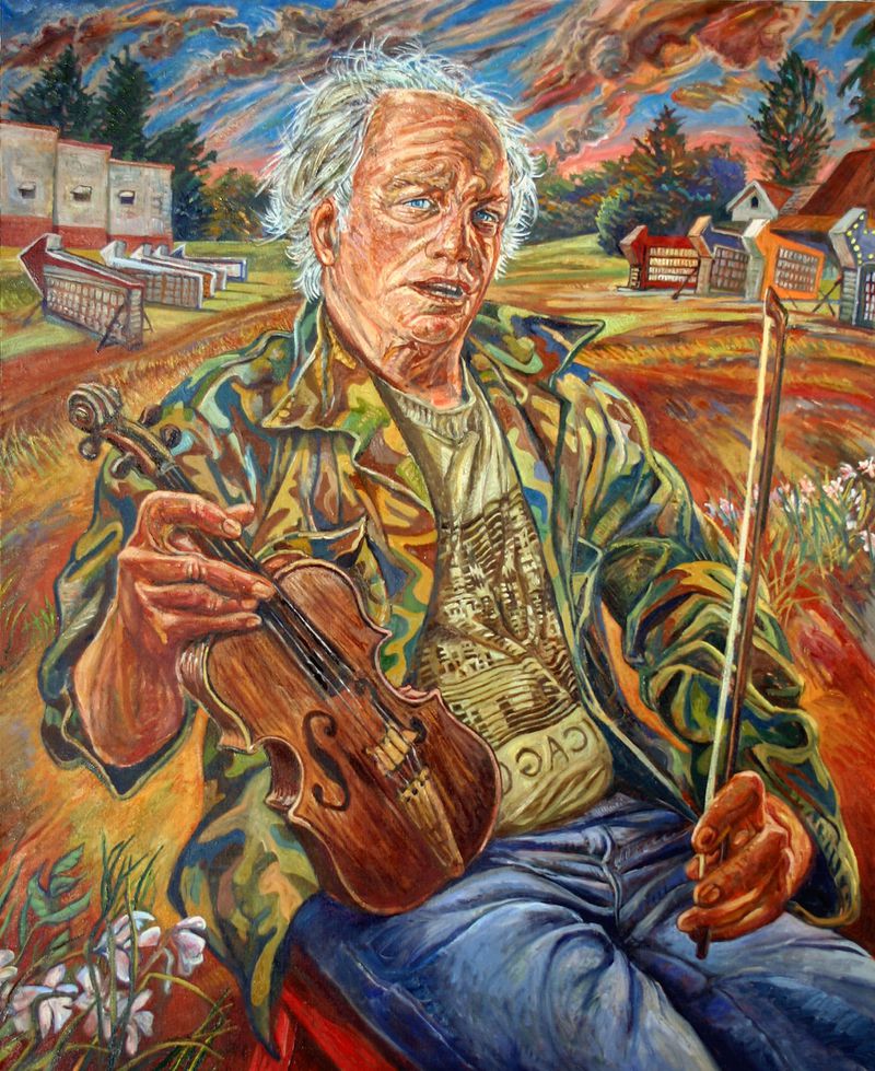 "Art Rosenbaum's painting  Self-Portrait with Fiddle." Rosenbaum was a respected artist and musicologist of American folk music.