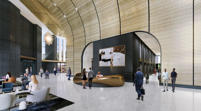 This is a rendering of the planned renovations to Bank of America Plaza's 20,000-square-foot lobby.