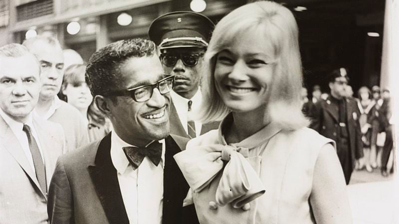 Sammy Davis Jr. and May Britt at the Shubert Theater in New York City in 1965. (Stanley Wolfson/New York World-Telegram & Sun)