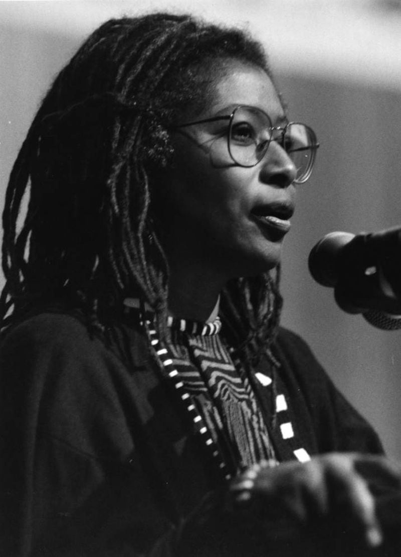 Alice Walker reading her poetry in her hometown of Eatonton in 1988. AJC File