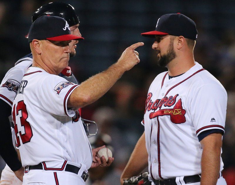 Brian Snitker, here making a pitching change in his second week as interim manager in May, has been hired as the Braves’ permanent manager after steering a midseason turnaround in the team’s performance.