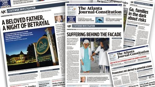 Front page images of The Atlanta Journal-Constitution’s series, ‘Unprotected: broken promises in Georgia’s senior care industry.’