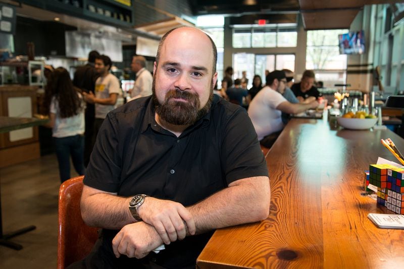  Chef Todd Ginsberg at the Square Bar at the Canteen at Tech Square in Midtown. Photo credit- Mia Yakel.